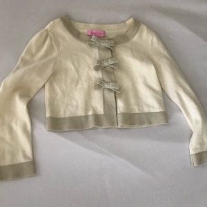 Lilly Pulitzer cropped girls cardigan size 5 cream and gold